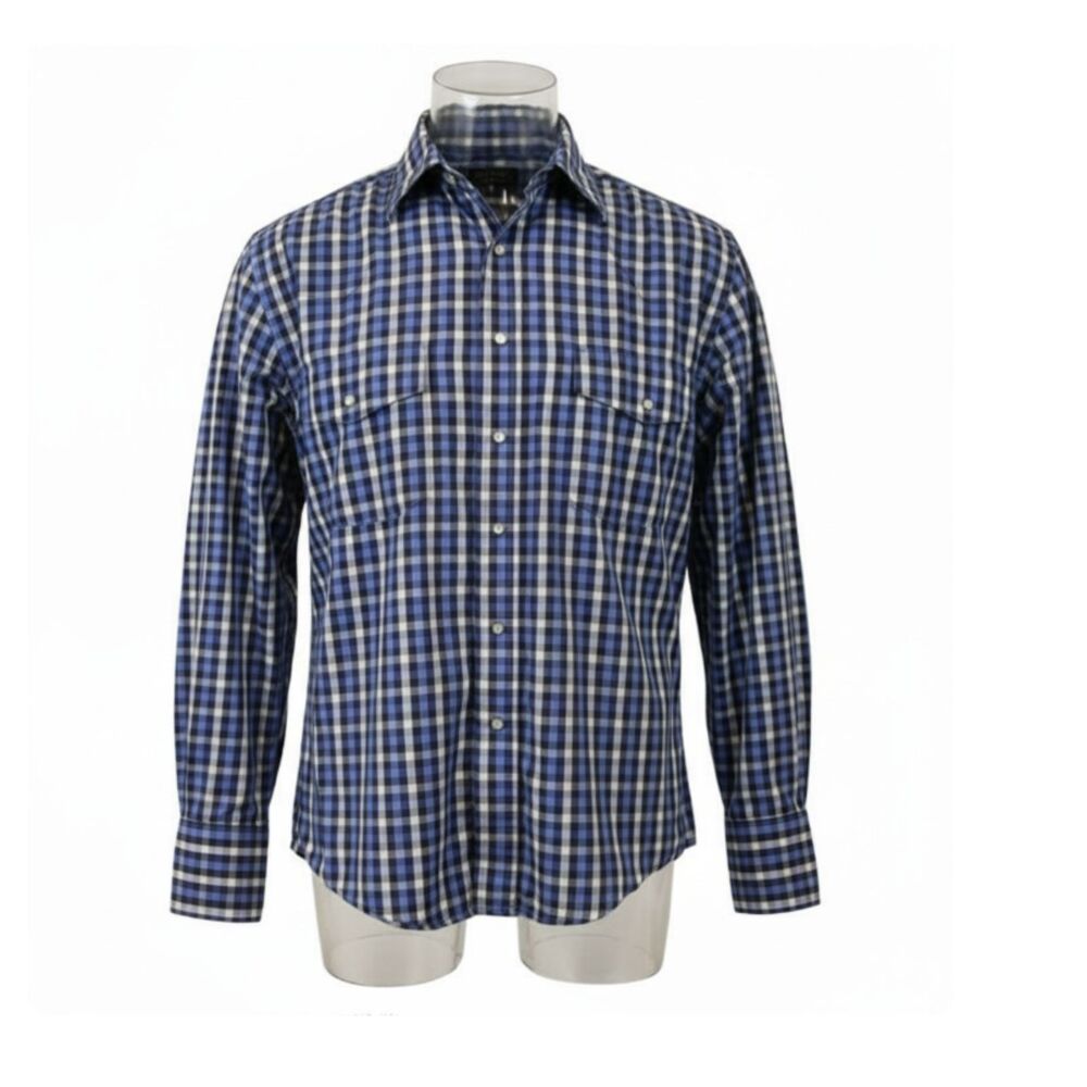 Wrangler Western Pearl Snap Blue Gingham Plaid Blue & White Shirt Medium